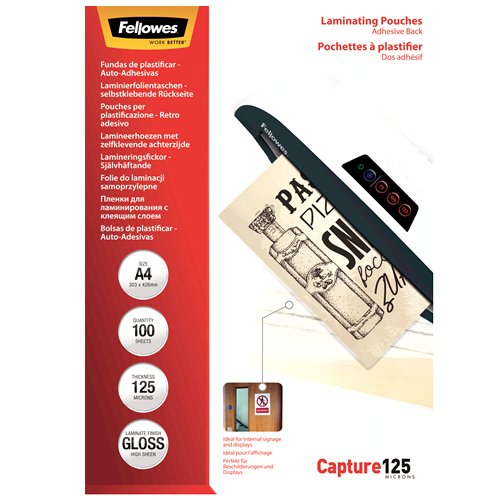 Fellowes Pack 100 Cases Plastificar Matte A4 - 125 Micras - Transparent