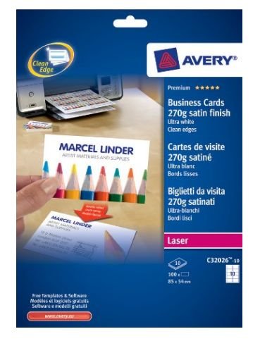 Avery Zweckform Visitenkarten C32026-10 Satiniert White 270G Qm, 100 Units — image 1