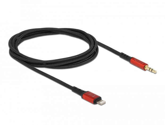 Delock Cable Audio Connector Lightning 8 Pines Connector Jack 3,5MM, 3 Pines, Black/Red 1,5 Metres 86587