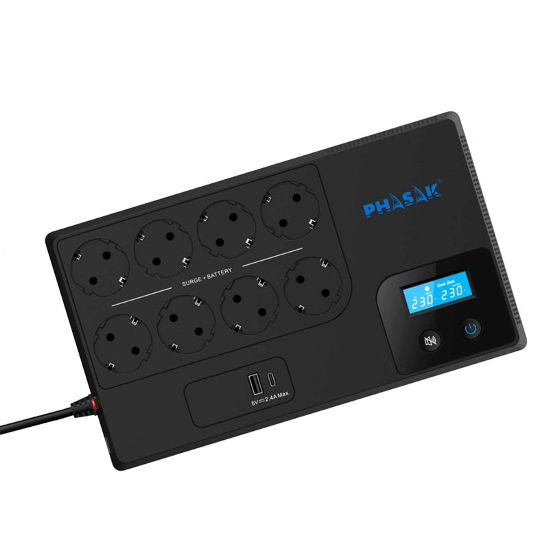 Phasak UPS Line Interactive Smart Home 1050VA 1050VA-600W 8 Salidas Formato Bloque