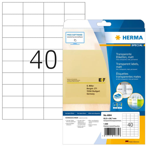 Herma Labels Transp. Matte A4 52,5X29,7MM Lámina 1000 St. — image 1