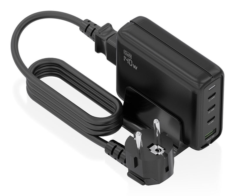Aisens Charger Desktop GaN 140W, 3x USB-C PD 3.1 QC4.0 QC5.0, 1x USB-A QC3.0, Black