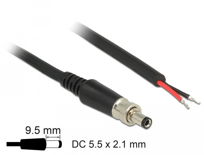 Delock 89907 Cable Power DC 5,5 X 2,1 X 9,5MM Atornillable Abrir Extremos Cable 95CM
