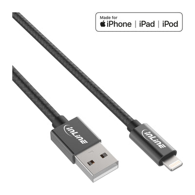 Inline USB Cable Lightning Ipad Iphone Ipod Black 2M Certificado Mfi — image 1