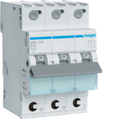 Hager Switch Magnetotérmico MBS316 ** 3POLOS 6KA B-16A Quick Connect 3M