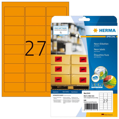 Herma Labels A4 Orange Neón 63,5X29,6MM Paper 540 Units — image 1