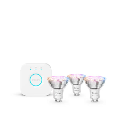 Philips Hue White And Colour Ambiance Essential Starter Kit Set Of Iluminación Wireless Bulb Foco LED X 3 GU10 — image 1