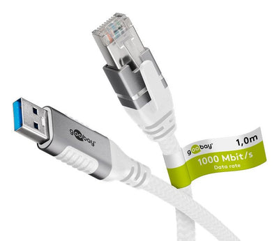 Goobay Cable Ethernet USB-A 3.2 GEN1 Male RJ-45 Male Adapter LAN White 10 Metres Cover Textil Trenzada 74163 — image 1
