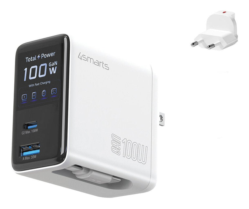 4SMARTS Charger GaN Flex Screen Ai 100W 2 USB-C + 1 Usb-a, White