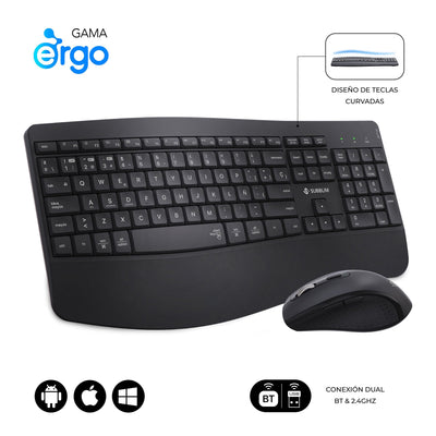 Subblim Keyboard Spanish Combo Mouse Prowave Inalamb Ergo Black — image 1