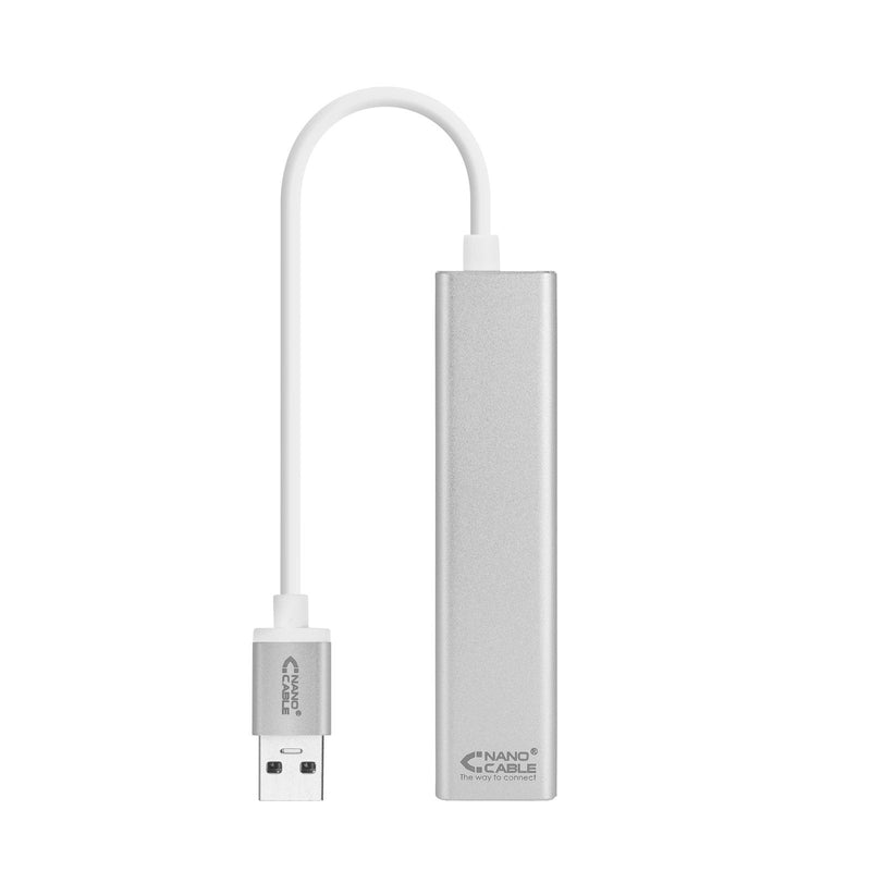 Nanocable Converter USB 3.0A Ethernet Gigabit + 3x USB 3.0 - Aluminium - 15CM - Silver