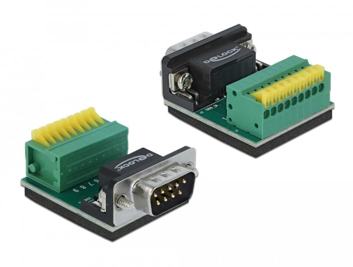 Delock 66321 Adapter D-sub 9 Pines Male Bloque Terminals 9 Pines With Button Pulsador