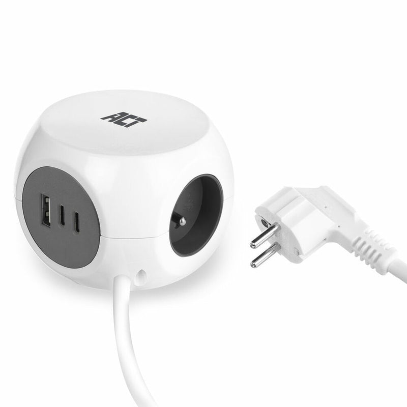Power Strip Cube With 3 Type And Sockets, 30W Power Delivery USB-C a Ports, Cable Length 1.5M