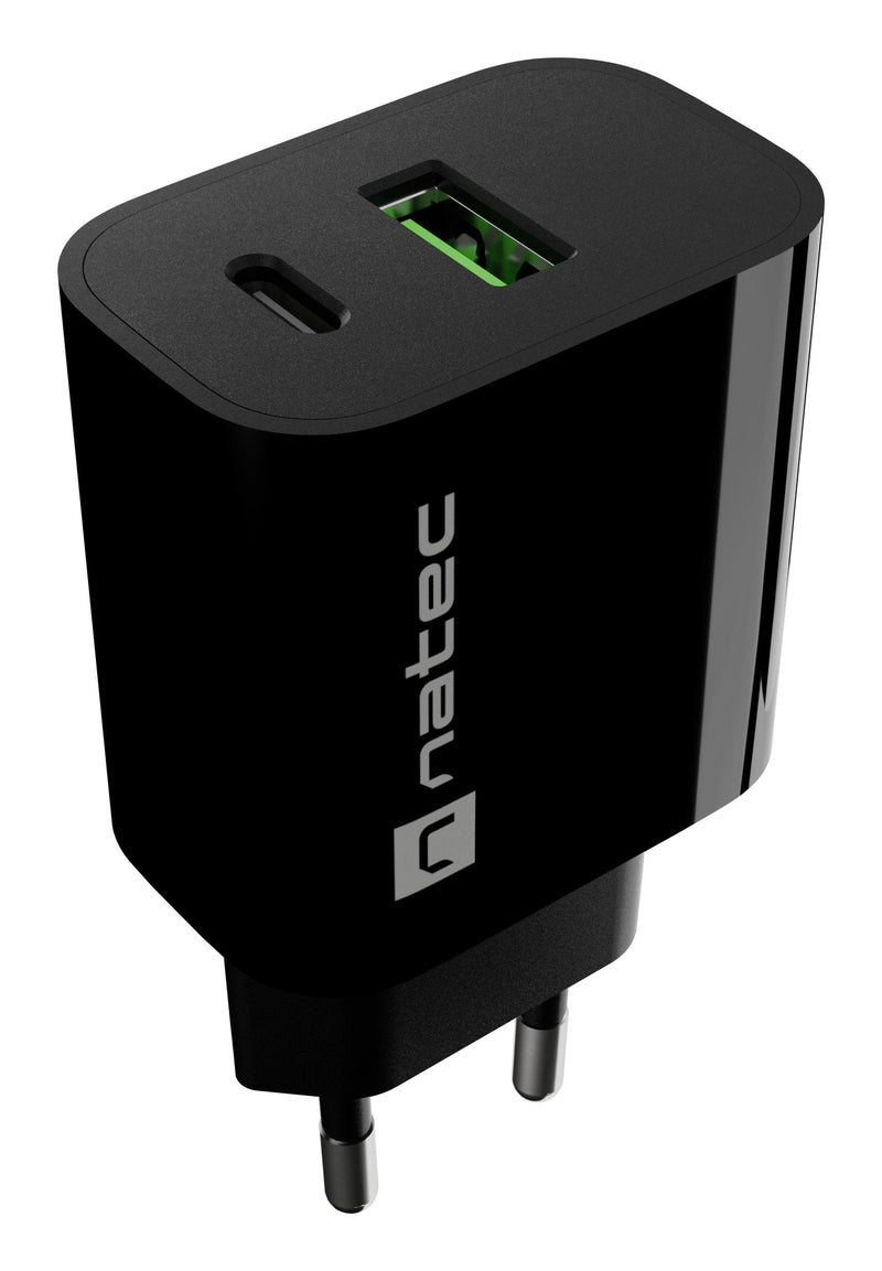 Natec Charger Network Ribera 1x USB-A + 1x USB-C 20W Black