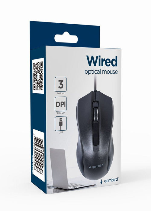 Gembird Mouse Optico MUS-3B-01, 1000 Dpi, Usb, Black, 1.35M Cable Length — image 1