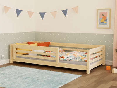 TULY Low Wooden Bed with Safety Rail – 120–140 cm Wide