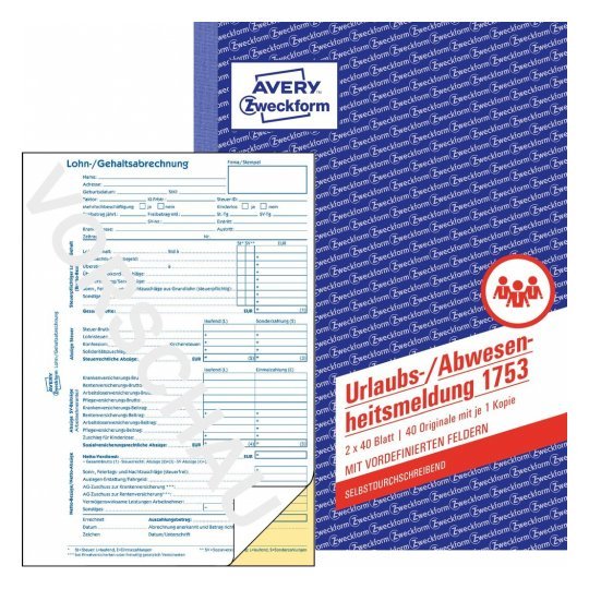 Avery Zweckform Urlaubs-/Abwesenheitsberichtsformular - 40 Hoja - A5 (148 X 210MM)