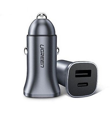 UGREEN Fast Charger Car USB-C Pd + USB-A Qc 24W Grey