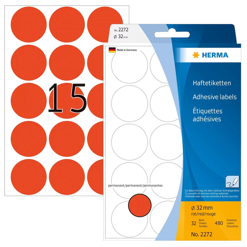 Herma Labels Multiusos Paper Round Red 32MM 480 Pieces