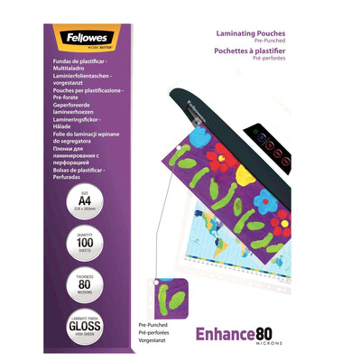 Fellowes Pack 100 Cases Plastificar 80 Mic. Taladradas 228X303MM — image 1