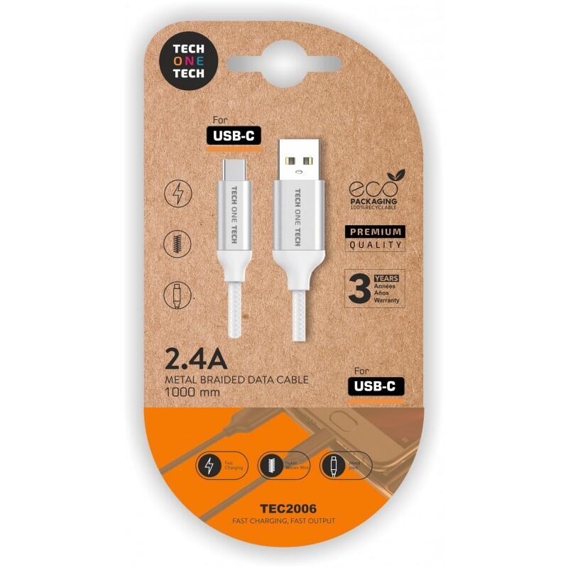 Tech One Tech USB Cable 2.0 TEC2006 USB Type-c Male USB Male 1M White