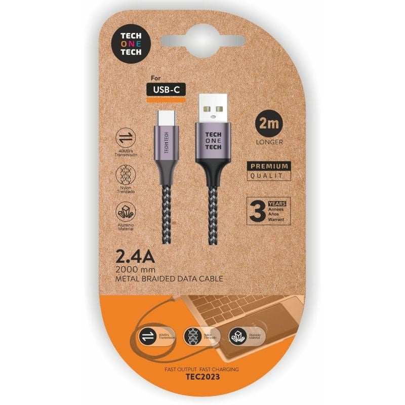 Tech One Tech USB Cable 2.0 TEC2023 USB Type-c Male USB Male 2M Grey