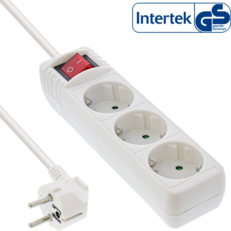 Inline Power Strip 3 Sockets 3X Type F With Security Children White 5M