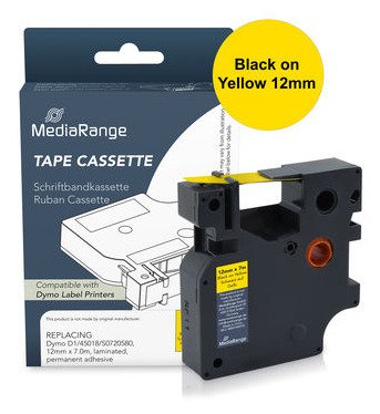 Mediarange Tape Labeller Komp. Dymo 12MMX7M Sw/Yellow — image 1
