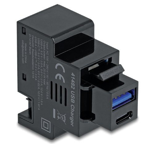 Keystone Módulo With USB Type a And USB Type-c™ Connector Charging Female Pd 20W Black