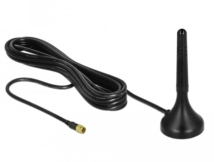 Delock 12583 Antenna LTE Male Sma 1 - 2 dBi Omnidirectional Fixed Con Base Magnética Y Cable Connection RG-