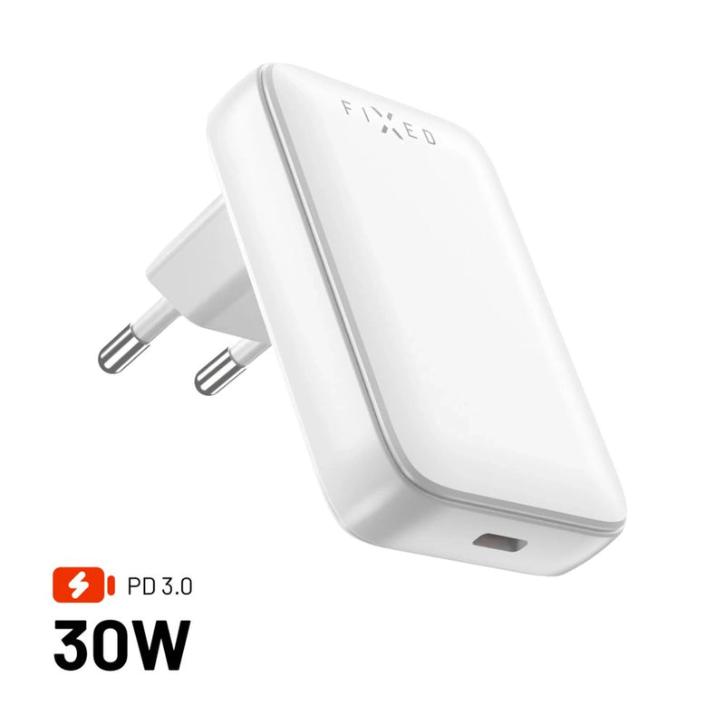 Fixed Slim USB-C Travel Charger, GaN, Pd Support, 30W, White
