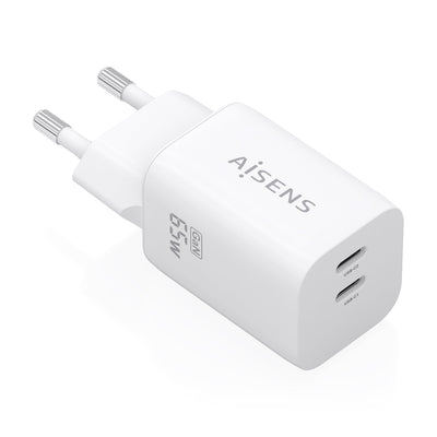 Aisens Charger GaN 65W, 2x USB-C PD 3.0 QC4.0, White — image 1