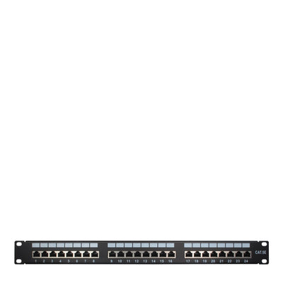 Inter-tech 19'' CAT.5E STP 24, Patch Panel Black RJ-45, CAT.5E, Black Metal Assembly Bastidor, 482MM — image 1