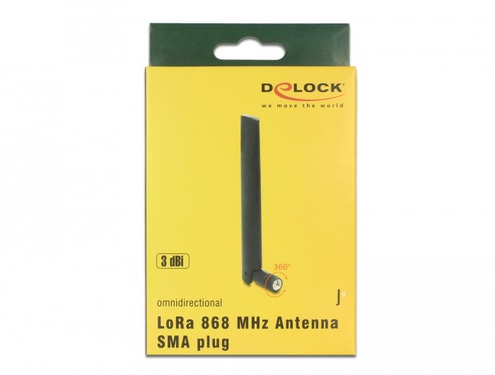 Delock Antenna Lora 868MHZ Male Sma 3 dBi Omnidirectional With Unión Inclinación Black