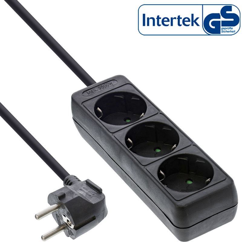 Inline Power Strip 3 Sockets Type F With Switch Power Black 1,5M