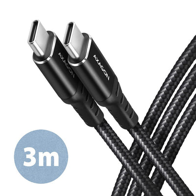 Axagon Cable HCM-CM30AB USB-C Zu USB-C 2.0, 3M, Pd 60W, 3A, Geflochten - Black — image 1