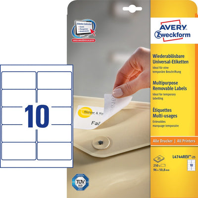 Avery Labels Adhesivas Removibles 96X50,8MM Inkjet/Láser 10 X 25H White — image 1