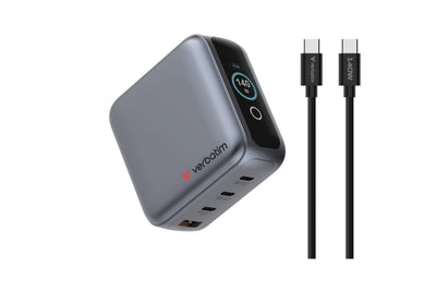 Verbatim Wall Charger Universal GaN Travel Mini GaN Charger With Screen 3x USB Type-c 1x USB 140W — image 1