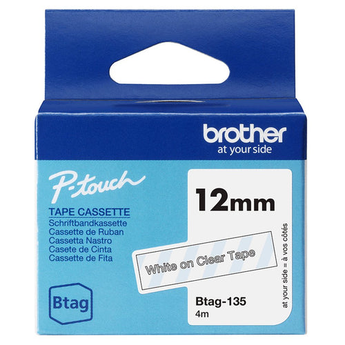 Brother Tape Labels BTAG-135 12MM, White Sobre Transparent No Laminated BTAG135 — image 1