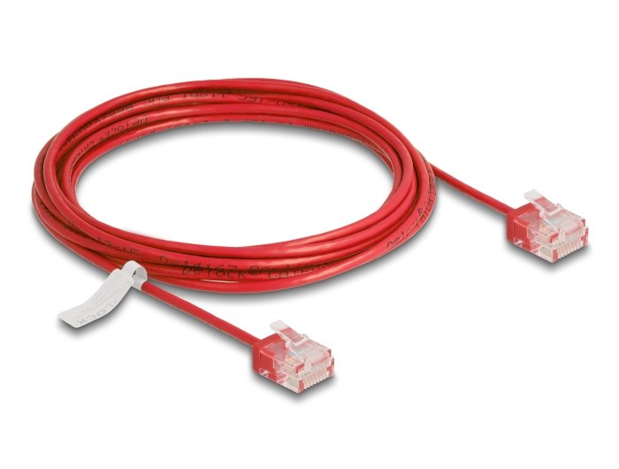Delock RJ45 Network Cable CAT.6 UTP Ultra Slim 3M Red With Kurzen Machon