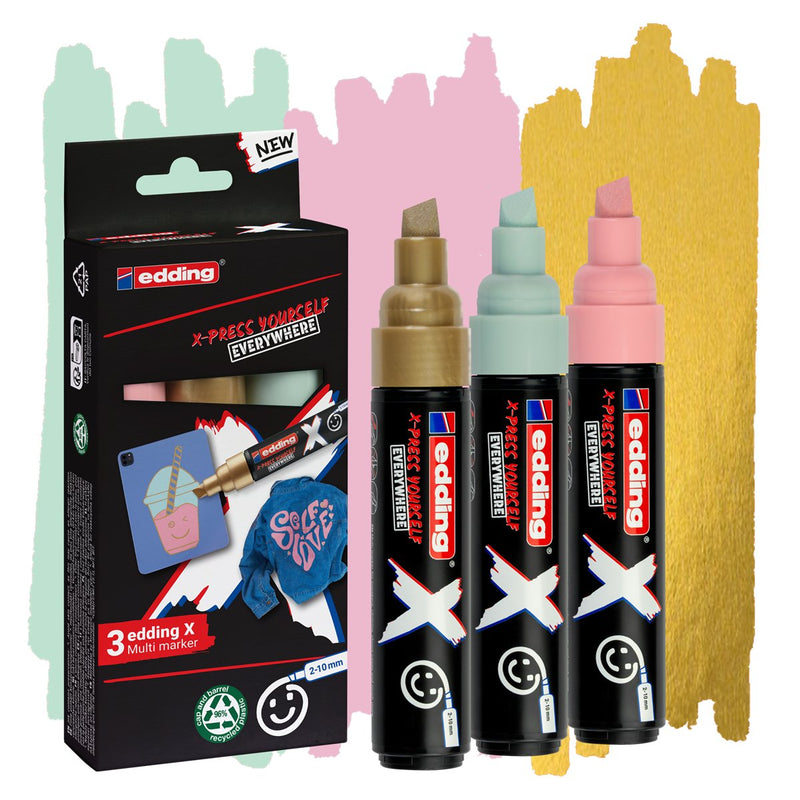 Edding X 6900 Pastel Pack 3 Markers Multisuperficie Permanentes Ink Opaca - Punta Biselada With Trazo 2-10MM