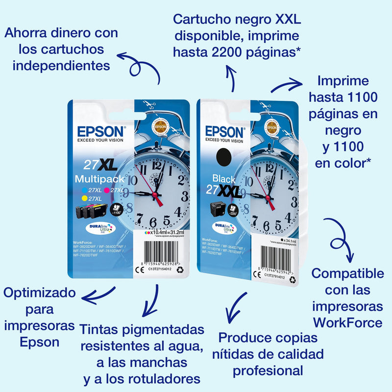 Epson Workforce WF-3000 And WF-7000 Cartridge Black High Capacity Nº27XXL Label RF)