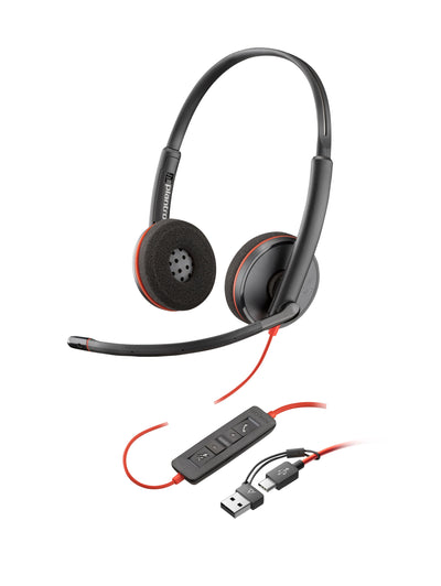 Poly Headphones Stereo Blackwire 3220 USB-C + Adapter USB-C/a — image 1