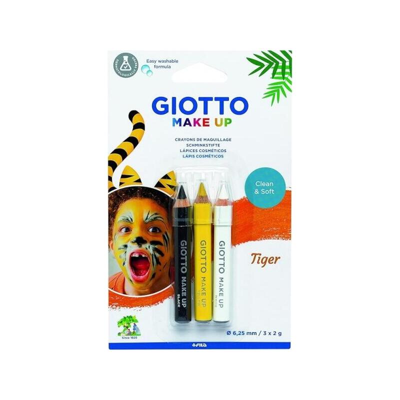 Giotto Make Up Tiger Pack With 3 Pencils Cosmetics Tematica Tigre - Se Lava With Water - Dermatologicamente Te