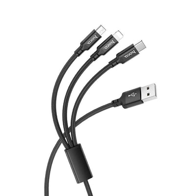 Hoco Data Cable 3 In 1 Micro Usb, Type-c, Lightning 5A Black X14 — image 1