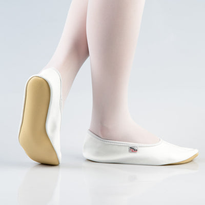 Leather Gymnastics Slippers With Rubber Ridge and Sole - White