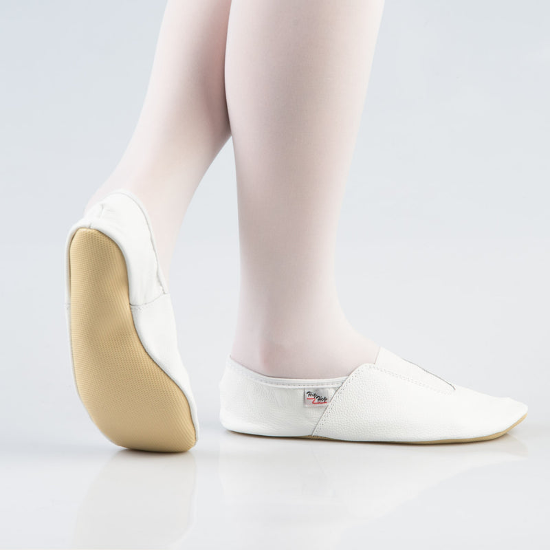 Leather Gymnastics Slippers With Rubber Detail and Sole - White