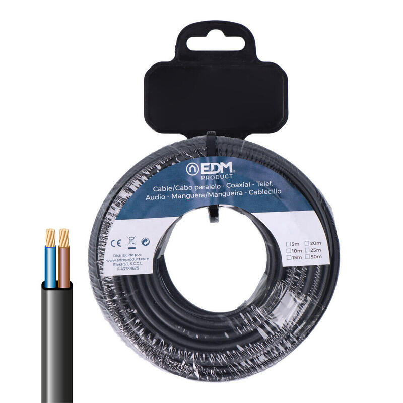 Hose Plana 2X0,75MM² Black 20M.
