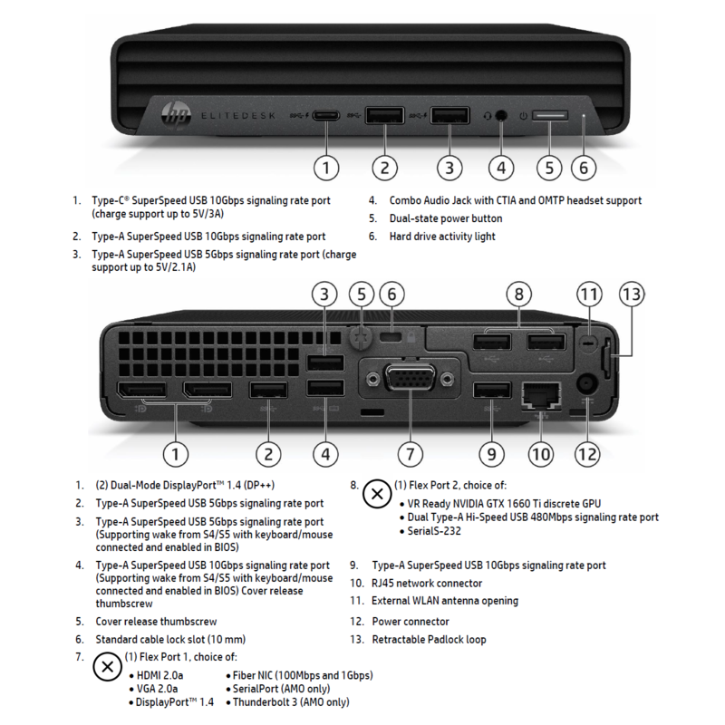 HP PC Refurbished Elitedesk 800 G6 I5-10500T 16GB 256GB SSD Intel UHD Graphics 630 Wi-Fi W11 Pro Grade B