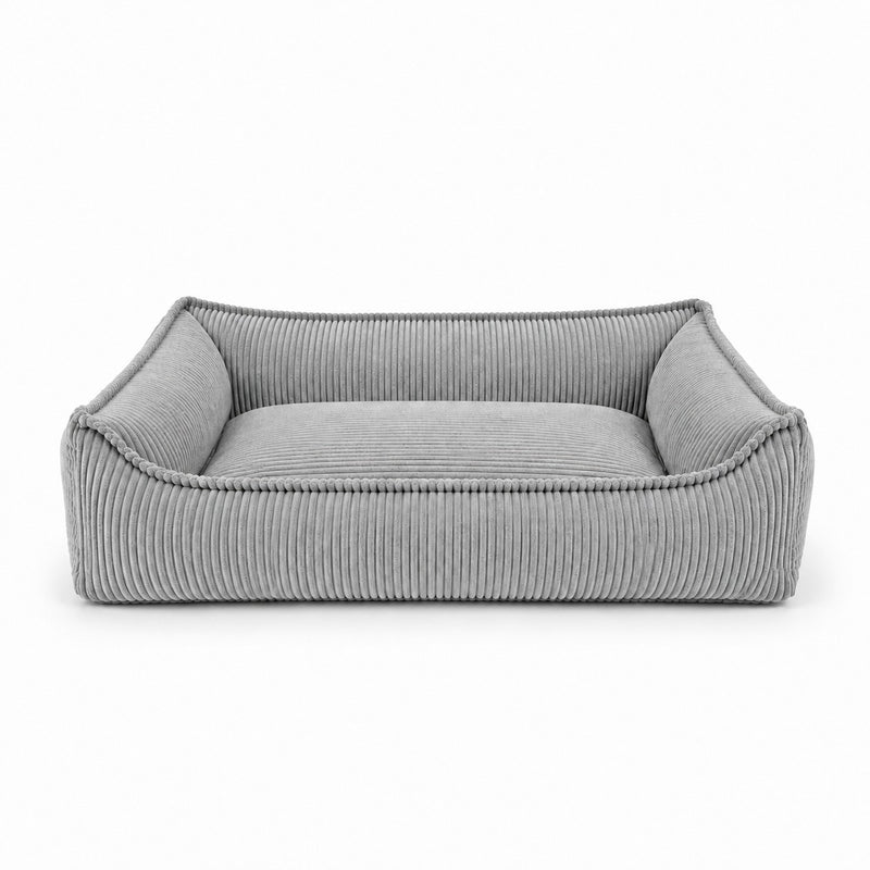 Nino Corduroy Dog Basket Bed with Removable Cover – Cloud Grey, L
